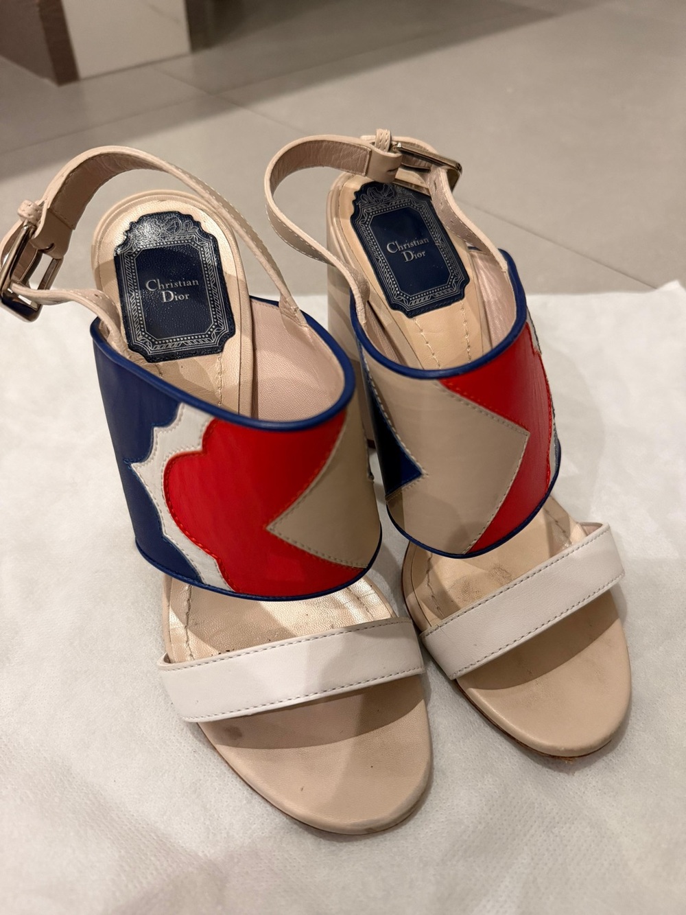 Dior Leather ColorBlock Heel Slingback Sandals